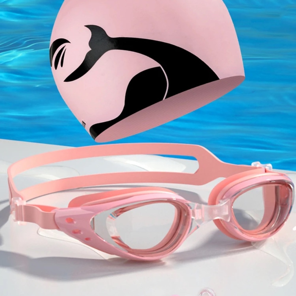 Pink Swim Cap and Goggles Set